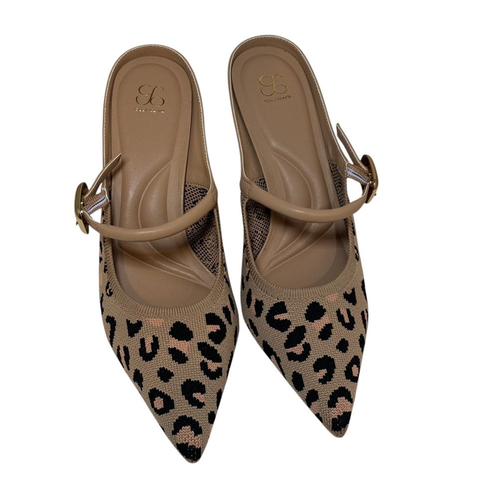 Leopard Knit Pointed Mule with Buckle Detail - Tan/Black - Picture 4 of 8